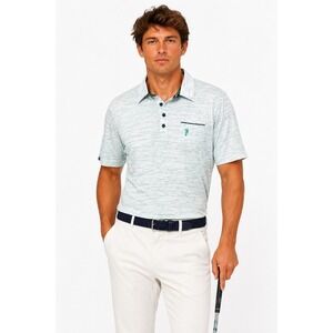William Murray Golf Men's L Slub Pocket White Sea Foam Green Mottled Cotton Polo